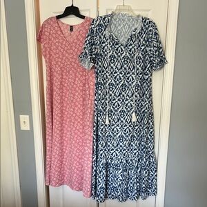 Pink Floral and Blue Patterned Women's Dresses